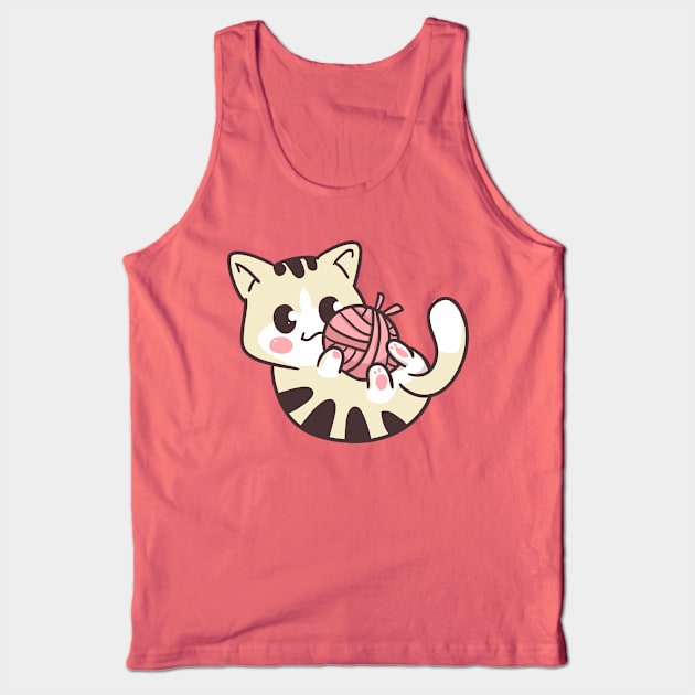 Kawaii Cat Playing With Yarn Ball Tank Top by Illustradise